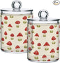 Milk Cow Qtip Holder with Lid 2PCS Apothecary Jars Storage Containers, Clear Plastic Canister for Cotton Swab,Floss Picks, Cosmetics (Red Mushrooms, one sizex2)