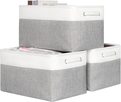 Foldable Storage Bin Collapsible Fabric Storage Basket Cube with Durable Handles Closet Organizer Bins for Organizing Shelves Drawers, Set of 3, 17" x 11.8" x 9.8", Grey