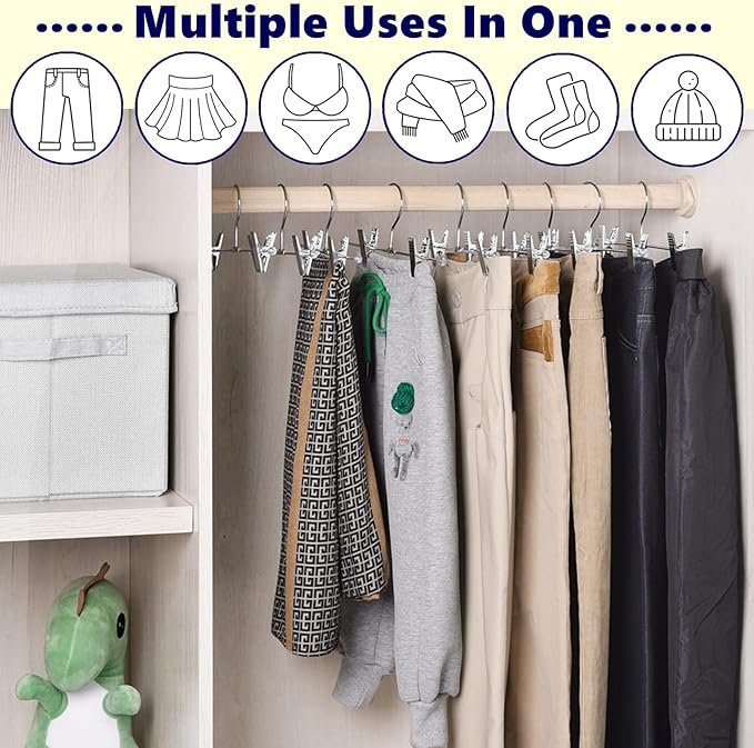 Amber Home 50 Pack Metal Pants Hangers with Clips, Heavy Duty Metal Skirt Hangers with 2-Adjustable Clips, Bottom Hangers for Shorts, Jeans, Trousers (50)
