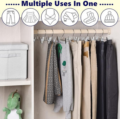 Amber Home 50 Pack Metal Pants Hangers with Clips, Heavy Duty Metal Skirt Hangers with 2-Adjustable Clips, Bottom Hangers for Shorts, Jeans, Trousers (50)