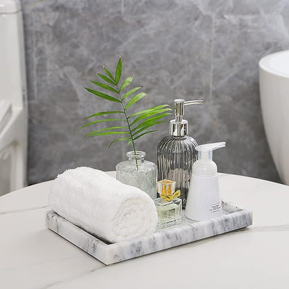 Marble Bathroom Vanity Tray, Natural Luxury Vanity Home Kitchen Bathroom Table Tray, Stone Decorative Countertop Dresser Trays for Key Coffee Perfume Jewelry Makeup (Blackish Green, 12" x 8" x 1.2")