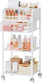 HapiRm Makeup Organizer Storage Cart - 4 Tier Skincare Make Up Storage with Drawer, Rolling Makeup Cart Vanity Organizer Cosmetics Display Cases Holder for Skin Care Perfume Nail Polish Brush