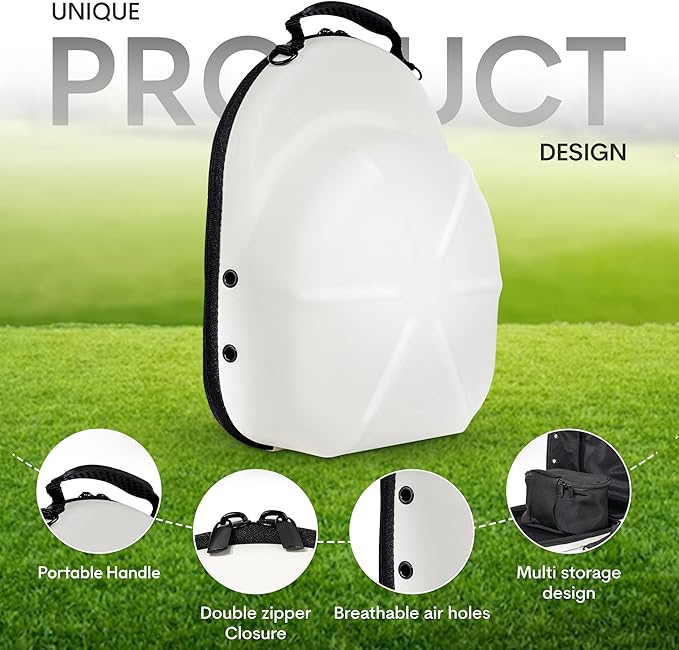 Golf Hats Baseball Caps Travel Case - Hat Carrier & Organizer | White Hard-Shell | Fits 6 Caps | Protect Hats | Ventilated EVA, Double Zipper, Handle & Strap