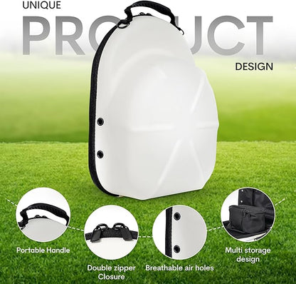 Golf Hats Baseball Caps Travel Case - Hat Carrier & Organizer | White Hard-Shell | Fits 6 Caps | Protect Hats | Ventilated EVA, Double Zipper, Handle & Strap