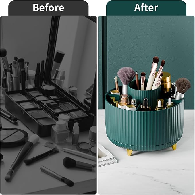 fanado 360° Rotate Makeup Brush Holder Organizer, Makeup Organizers Countertop, Makeup organization and Skincare Storage for Vanity, Desktop, Bathroom (Green)