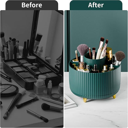 fanado 360° Rotate Makeup Brush Holder Organizer, Makeup Organizers Countertop, Makeup organization and Skincare Storage for Vanity, Desktop, Bathroom (Green)