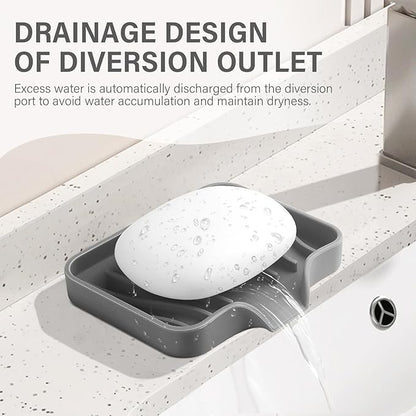Silicone Soap Dish with Drain, SAISN Kitchen Soap Tray for Shower 2 Pack Self Draining Soap Dish Soft Bathroom Soap Holder for Kitchen Sink Flexible Portable Soap Saver, Grey