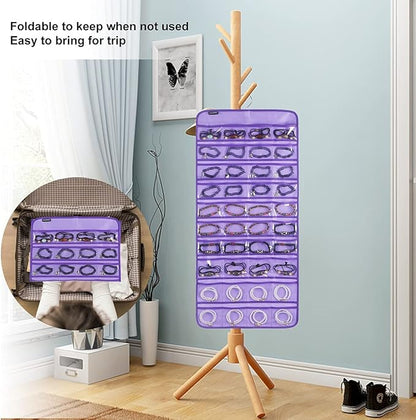 80 Pockets Hanging Jewelry Organizer for Holding Jewelries Dual-Sided Accessory Display Holder for Earrings Bracelets Rings (80 Pockets-Purple)