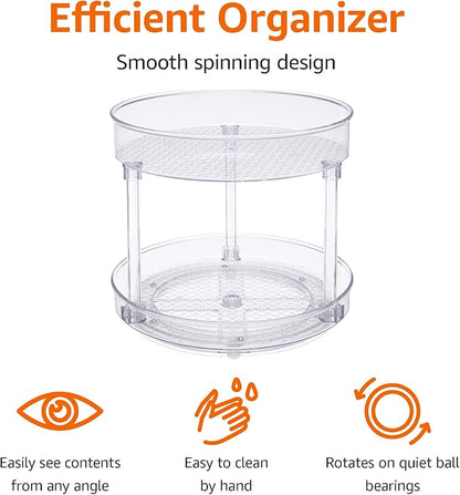 Amazon Basics Lazy Susan Turntable Organizer for Spices and Condiments, 9" Diameter, 2 Tier, Clear