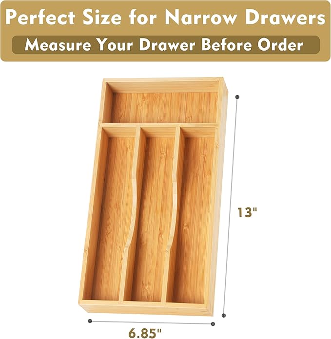 Upassion Bamboo Kitchen Drawer Organizer, 7 Inch Silverware Utensil Holder for Small Drawer, Wood Silverware Organizer for Cutlery