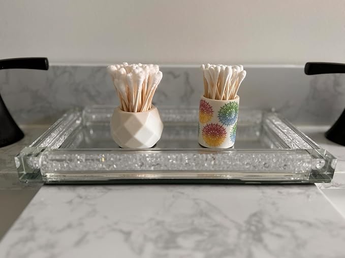 Qtip Holder - Boho Mandelas Design - Q Tip Holder for Bathroom, Floss Pick Holder, Cotton Swab Holder, Bathroom Sink Decor, Flosser Holder, Bathroom Vanity Decor, Cute Bathroom Decor