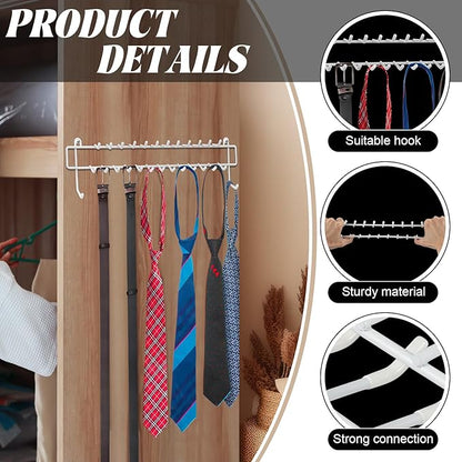 Gisafai 4 Pcs Tie Rack Organizer Wall Mounted Belt Holder Rack for Closet with Rubber Tips 100 Hooks in Total Hanging Organizer Hanger for Ties, Belts, Scarves, Jewelry, Necklaces