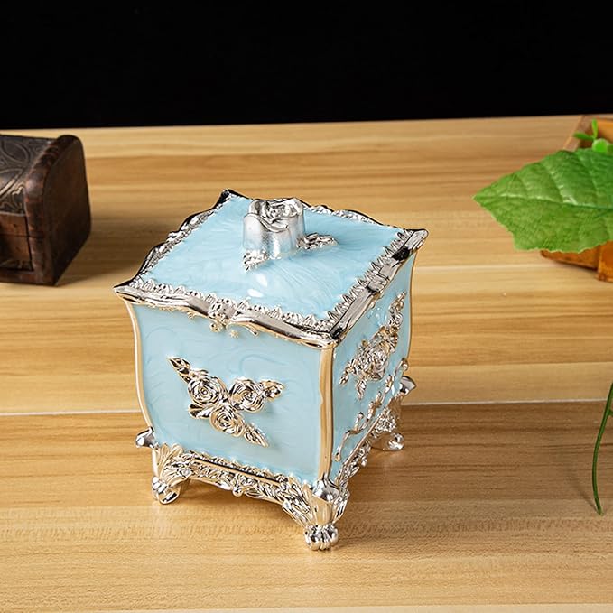 Cotton Canister Dispenser Box Cotton Swab Storage Box With Lid Makeup Table Cosmetics Containers, golden red