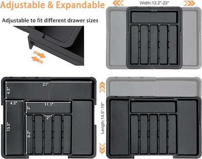 Spaclear Silverware Organizer Expandable Kitchen Utensil Drawer Organizer Large BPA Free Adjustable Cutlery Silverware Tray for Spoons Forks Knives Storage Divider for Kitchen Flatware 6-9 Slots Black