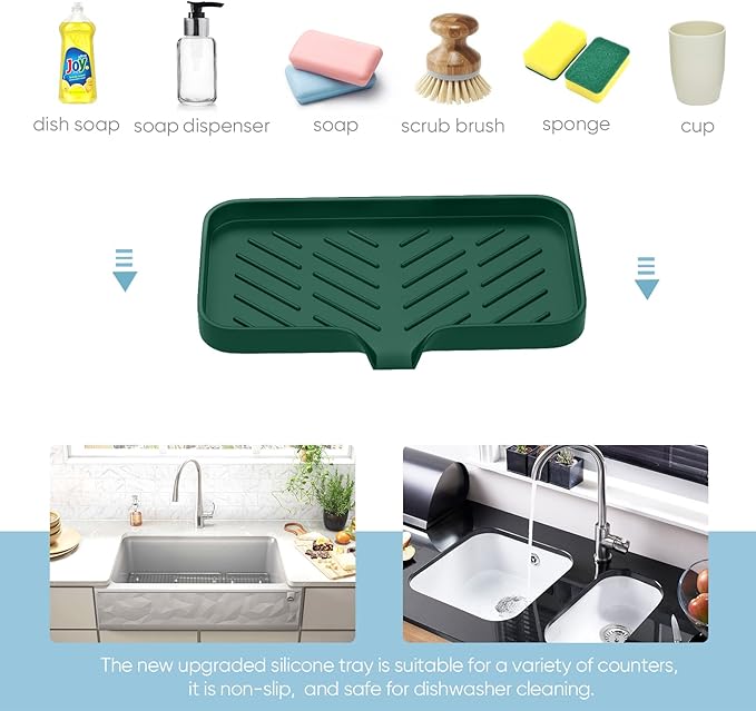Kitchen Sink Tray,Sponge Holder for Kitchen Sink Self Draining Kitchen Soap Tray Premium Silicone Soap Holder for Bathroom Kitchen Counter Sink Caddy Organizer for Dish Soap Bottle,Soap Dispenser