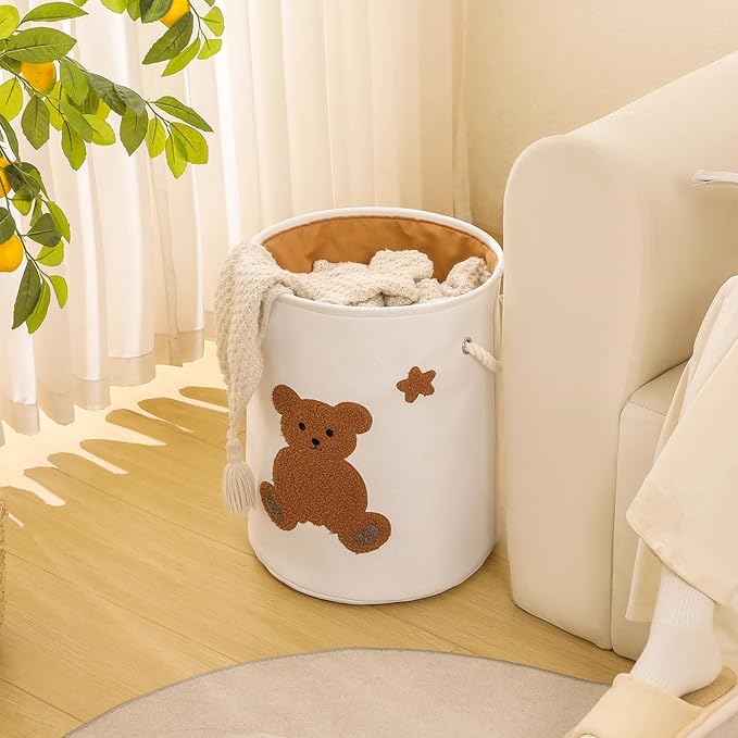 Kids Laundry Basket Nursery Hamper Baby Laundry Basket Stuffed Animal Toys Storage Baskets for Toddler Room Decor, Dirty Clothes Hampers with Drawstring Closure for Bedroom/Living Room/Nursery, Bear