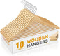 HOUSE DAY Slim Wooden Hangers 10 Pack, Solid Wood Hanger with Non Slip Shoulder Notches & Pant Bar, Smooth Finish Wood Clothes Hangers for Shirts, Suits, Jackets, Natural