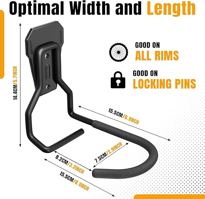 Wallavant Wall Mount Bike Hooks Bike Hooks for Garage Vertical Bike Hanger for Indoor Use Heavy Duty with 8mm Thick Steel Frame 4PCS Storage System Black