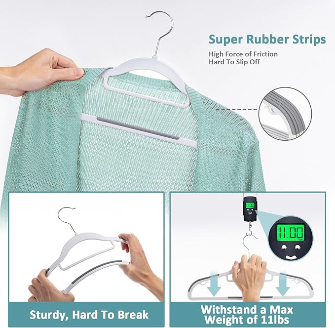 Tonswachic Pack of 30 Clothes Hangers, Space Saving Plastic Hangers, Non-Slip, 0.2 Inches Slim, 360° Swivel Silver Hook for Shirts, Pants & Wet/Dry Garments, White and Dark Gray