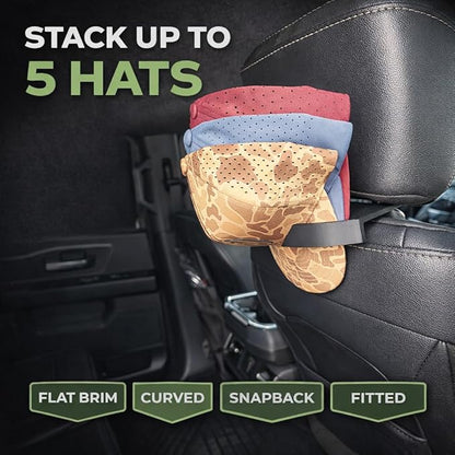 CabCap Headrest Hat Holder for Trucks and Cars — Patent Pending — Universal Baseball Cap Rack, Mounts Behind Seat Headrest, Holds Up to 5 Hats, No Tools Required, Made in USA