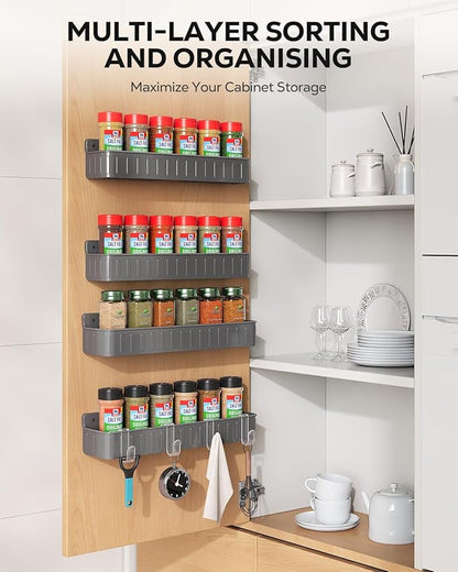 Nieifi Spice Rack Wall Mount, 4 Pack, Grey, 2 Inch Wide, Screw or Adhesive Installation, Spice Rack Organizer for Small Spice Jars, Suitable for Kitchen Cabinet or Pantry Door