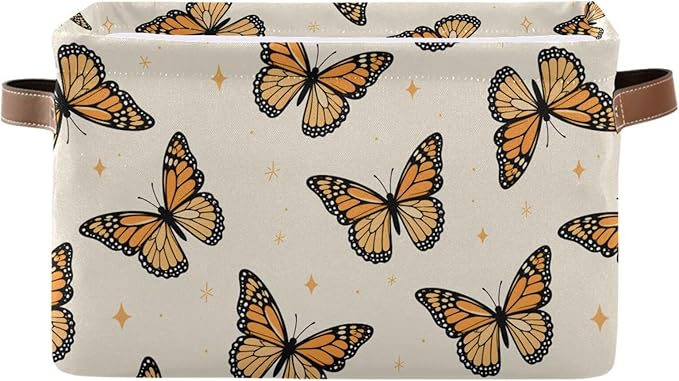 Monarch Butterflies Large Storage Basket Cube Storage Bin Canvas Fabric Organizer Handles Collapsible Decorative for Clothes Bedroom