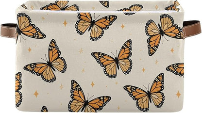 Monarch Butterflies Large Storage Basket Cube Storage Bin Canvas Fabric Organizer Handles Collapsible Decorative for Clothes Bedroom
