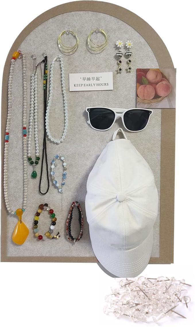 Hanging Felt Earing Storage Board with 20 Pins- Valentine's Day,Christmas, Wall-mounted Jewelry Organizers and Storage Solution (Cream gray)