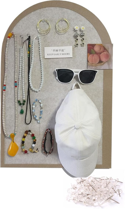 Hanging Felt Earing Storage Board with 20 Pins- Valentine's Day,Christmas, Wall-mounted Jewelry Organizers and Storage Solution (Cream gray)