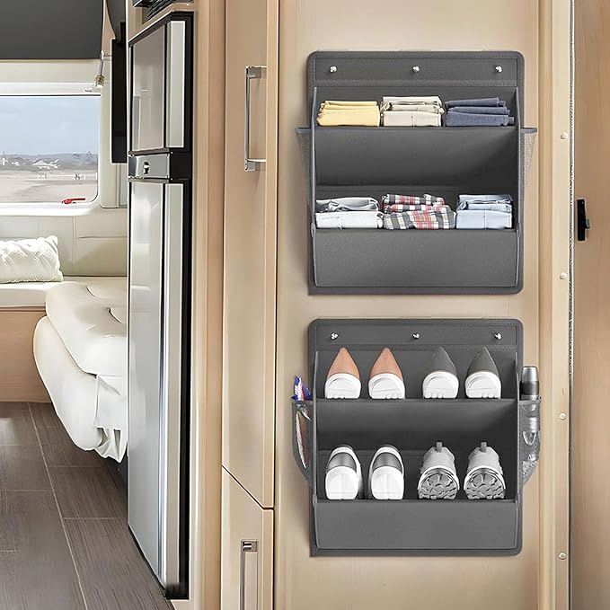 RV Shoe Storage with Adhesive Hooks, Over The Door Shoe Rack, Wall Hanging Shoe Organizer with Large Deep Pockets for Narrow Space Saving Closet Organizers (Gray)
