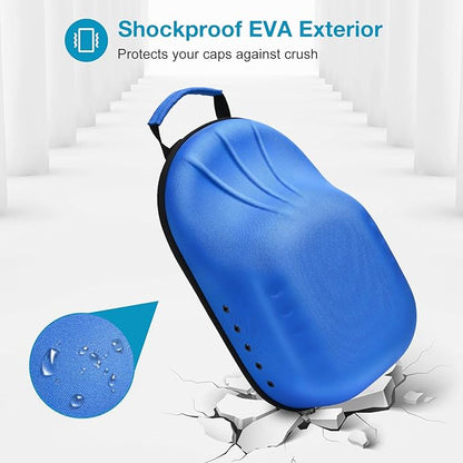 ProCase Hard Hat Travel Case for Baseball Caps, No-Crush Case Holds Up to 7-8 Hats, Adjustable Interior with Shoulder Strap for Travel, Hat Organizer Ball Caps Holder -Blue