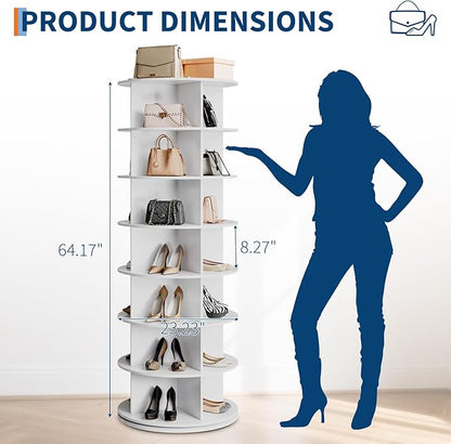 GarveeHome 7 Tier Rotating Shoe Rack Tower, 360° Revolving Free Standing Spinning Shoe Organizer, Vertical Spinning Shoes Display, Shoes Rack Storage Round Carousel, Rotate Shoes Closet Organization