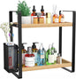 LEMIKKLE 2-Tier Wood Bathroom Counter Organizer with Basket,Waterproof Vanity Perfume Skincare Storage for Bathroom, Kitchen, Dresser