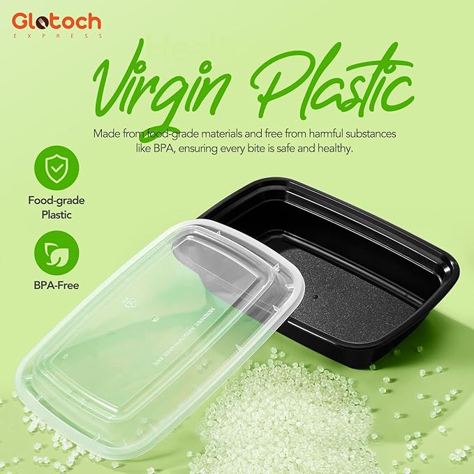 Glotoch 16oz 10-Pack Meal Prep Containers with Lids Reusable, plastic food storage containers sturdy leakproof, Microwave/freezer/dishwasher safe to go food containers, Black