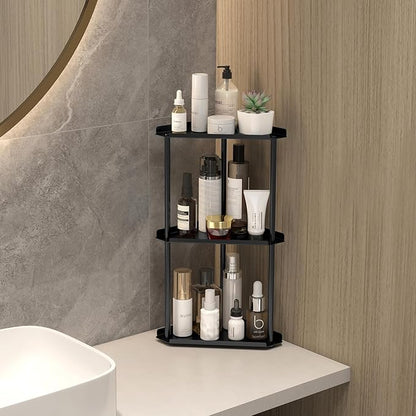 Jesginboo 3 Tier Bathroom Counter Organizer, Vanity Organizer Corner Shelf, Skincare, Makeup Countertop Organizers, Kitchen, Bathroom Counter Storage, Black