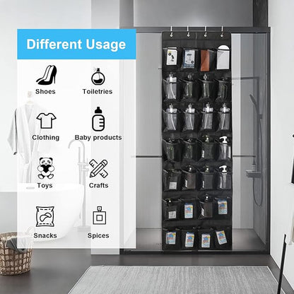 Over the Door Shoe Organizer 28 Mesh Pockets Hanging Shoes storage Shoe Rack for Closet Entryway Bedroom Bathroom Pantry Shoe Holder for Men Sneakers, Women High Heeled Shoes, flip flops