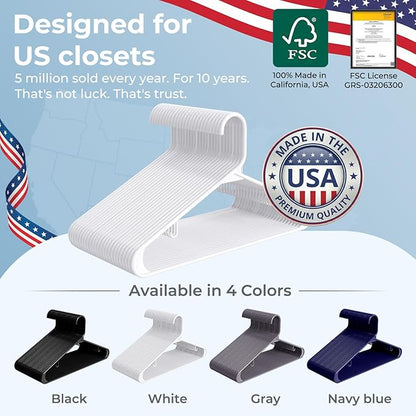 HOUSE DAY White Plastic Hangers 100 Pack, Plastic Clothes Hangers with Built-in Hooks, Durable and Strong Coat Hangers for Closet, Space Saving Clothing Hanger for Shirts, Coats, Skirt, Dress