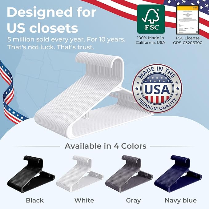 HOUSE DAY White Plastic Hangers 60 Pack, Clothes Hangers with Non Slip Hooks, Durable & Space Saving Coat Hanger, Light-Weight Clothing Hanger, Perfect Closet Organizer for Everyday Use
