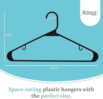Royale Linens Plastic Hangers 40 Pack - Black Clothes Hanger with Hooks – Heavy Duty Space Saving Coat Hangers Ideal for Everyday Use for Tops, Skirt, Dress, Shirts, Pants