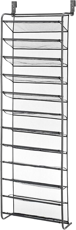 Plexon Over The Door Shoe Rack, 36 Pair, 69" H x 21.6" W x 7.5" L, Metal Gray
