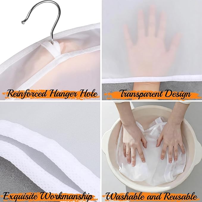 10 Pcs Shoulder Covers for Hanging Clothes, Plastic Covers for Clothes with 2" Gusset for Suit, Coats, Jackets, Dress Closet Storage (24 x 12 x 2 Inches)