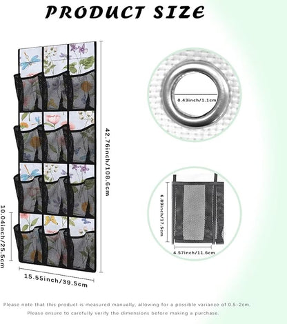 Dragonfly Floral Over The Door Organizer,Hanging Baskets with 12 Mesh Large Pockets,Door Back Shoe Organizers with 12 Mesh Pockets Baby Organizer Storage,Quick Dry Organizer Hanging
