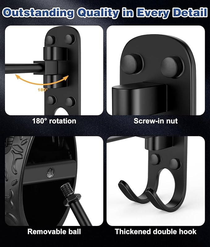 Motorcycle Helmet Holder (2 Pack) Wall Mount, Helmet Hanger 180° Rotation Helmet Rack with Double Hook for Football Helmet, Bicycle Helmet, Hat, Cap, Sportswear, Motorcycle Accessories