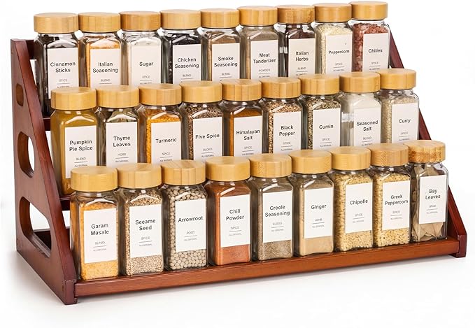 Bamboo 3 Tier Spice racks, Spice Organizer, Kitchen Seasoning Spices Rack, Suitable for Spice Organizers Such as Sitchen Countertops, Stoves, Sorage Rooms (XL)
