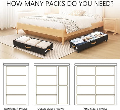 Under Bed Storage with Wheels 2-Pack, 75L XXL Under the Bed Storage Containers Large, 12" Tall Adjustable Storage for Underbed with Lids, Rolling for Clothes, Shoes, Blankets (Black)