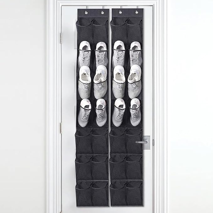 2Pcs Over the Door Shoe Organizer, 14 Mesh Pockets Reinforced Hanging Storage, Space Saving Organizer for Closet Dorm RV Apartment