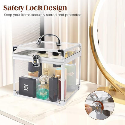 Crown Box 7.9 x 6.7 x 7.5inch, Clear Makeup Case,Cosmetic Organizer, Large Capacity Transparent Acrylic Artists Display Case for Vanity,Bathroom Counter or Dresser