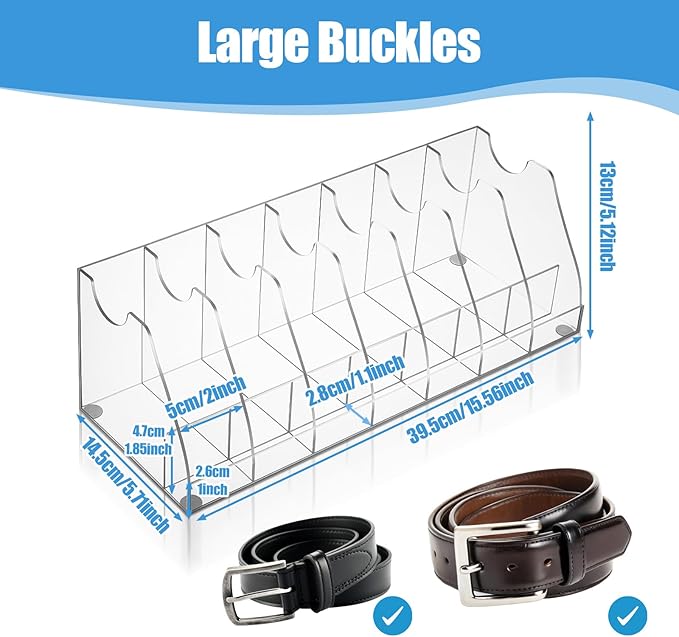 Belt Organizer – 7 Compartment Acrylic Storage Case with Anti-Slip Pads, Clear Display Holder for Belts, Ties & Accessories