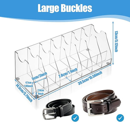 Belt Organizer – 7 Compartment Acrylic Storage Case with Anti-Slip Pads, Clear Display Holder for Belts, Ties & Accessories