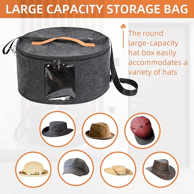 Hat Box, 15.7x7.8x15.75in, Foldable Storage Box with Lids for Women & Men, Travel Hat Boxes for Storage, Dark Gray